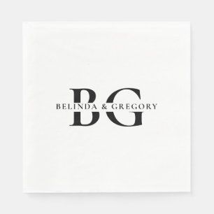 Elegant wit zwart monogram Initialen bruiloft Servet