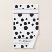 Elegant Wit, Zwart Polkadot Zilveren Hart Custom Bad Handdoek (Handdoek)
