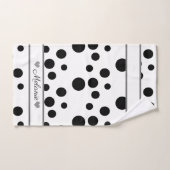 Elegant Wit, Zwart Polkadot Zilveren Hart Custom Bad Handdoek (Handdoek)