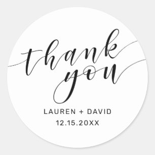 Elegant Wit Zwart Script Typografie Bruiloft Ronde Sticker