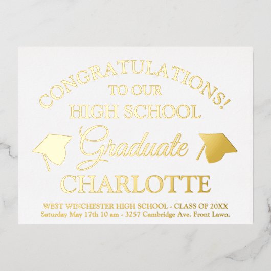 Elegant witgoud aangepaste tekst afstuderen folie uitnodiging briefkaart (Voorkant)