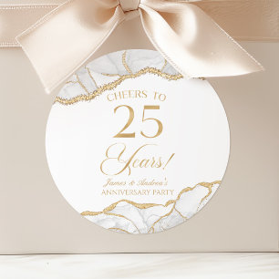 Elegant witgoud agaat 25e jubileumfeest ronde sticker