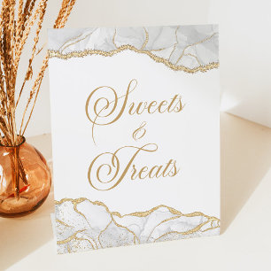 Elegant witgoud agaat snoepjes en traktaties reclamebord met voetstuk