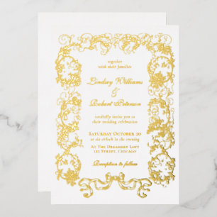 Elegant   witgoud folie uitnodiging