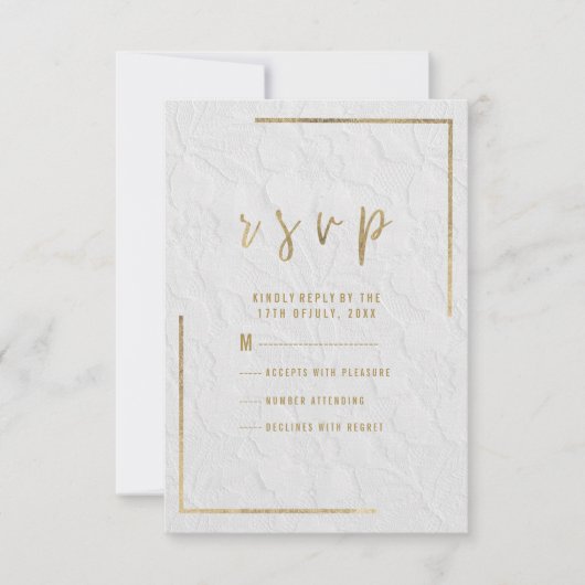 Elegant witgoud Frans bloemenkant RSVP Kaartje (Voorkant)