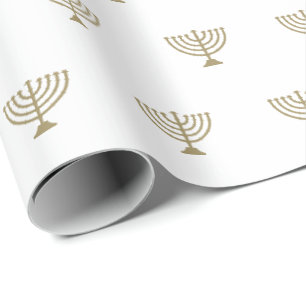 Elegant witgoud Joods menorah patroon modern Cadeaupapier
