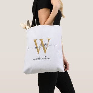 Elegant Witgoud Vrouwelijk Gepersonaliseerd Monogr Draagtas