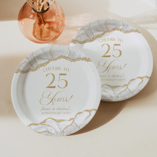 Elegant witgouden agaat 25e jubileumfeest papieren bordje
