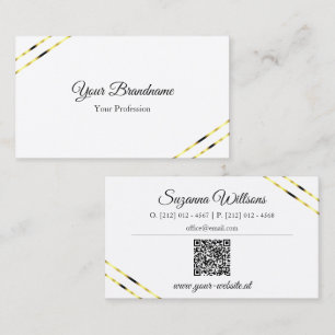 Elegant witgouden lijnen en QR-code Visitekaartje