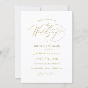 Elegant witgouden script minimalistische bruiloft kaart
