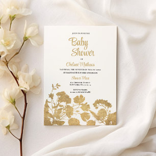 Elegant witgouden wildflower luxe Baby shower Uitnodiging Briefkaart