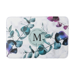Elegant witmarmeren eucalyptusbladmonogram badmat