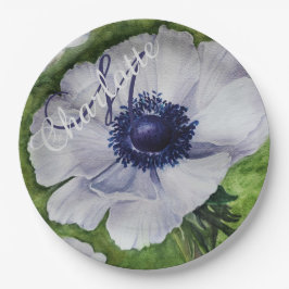 ELEGANT WITTE ANEMONE MONOGRAM FEESTJE PAPIEREN BORDJE
