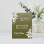 Elegant witte bladeren, olijfgroen save the date (Staand voorkant)