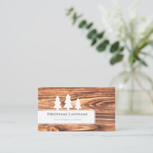 Elegant witte bomen op houtwaren met bruin hout visitekaartje (Staand voorkant)
