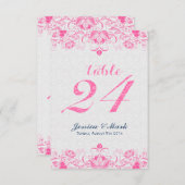 Elegant Witte Damast & Roze Bloemenkant 2 Kaart (Voorkant / Achterkant)