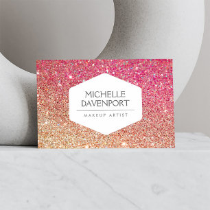 ELEGANT WITTE EMBLEM BRONZE/PINK OMBRE GLITTER VISITEKAARTJE