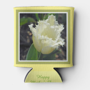 Elegant witte fray tulp met randontwerp blikjeskoeler