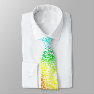 Elegant Witte Kant Op Abstract Regenboog Stropdas