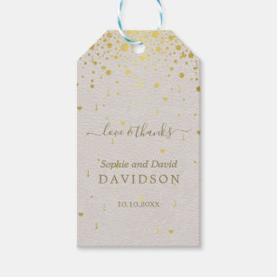 Elegant Witte Leren Gouden Confetti Bruiloft Cadeaulabel