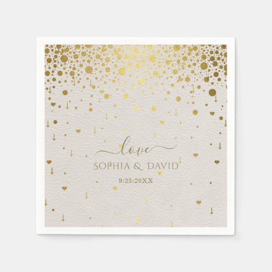 Elegant Witte Leren Gouden Confetti Bruiloft Servet (Voorkant)