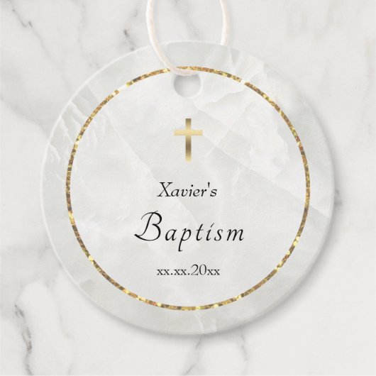 elegant witte marmer Baptisme Bedankjes Labels (Voorkant)