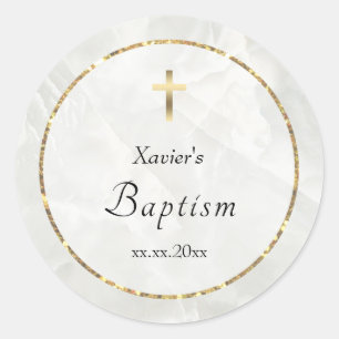 elegant witte marmer Baptisme Ronde Sticker