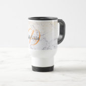 Elegant witte marmer en faux glitter, monogrammen reisbeker (Voorkant rechts)