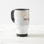Elegant witte marmer en faux glitter, monogrammen reisbeker (Voorkant links)