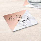 Elegant witte marmer en koperbruin roos vierkante kartonnen onderzetter (Schuin)