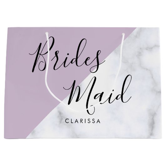 Elegant witte marmer en pastel paarse bruidsmeisje groot cadeauzakje (Voorkant)