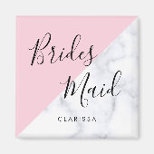 Elegant witte marmer en pastelroze bruidsbruidsmei magneet (Voorkant)