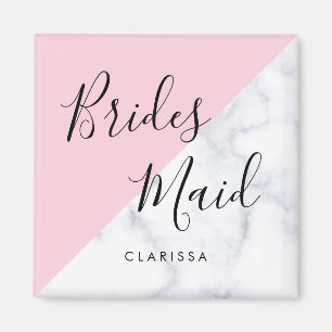 Elegant witte marmer en pastelroze bruidsbruidsmei magneet