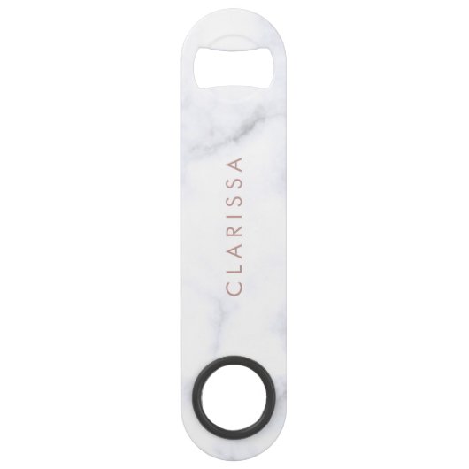 Elegant witte marmer & roos goudbruidsbruidster speed flessenopener (Achterkant)