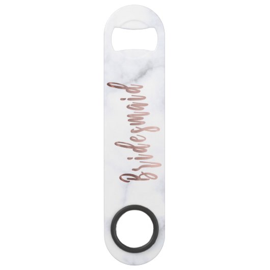 Elegant witte marmer & roos goudbruidsbruidster speed flessenopener (Voorkant)