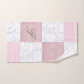 Elegant witte marmer & roos goudglitter, ingecheck bad handdoek (Handdoek)