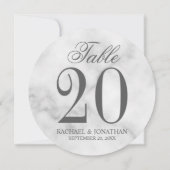 Elegant Witte Marmeren Trouw Rond Tafel Nummer Kaart (Achterkant)