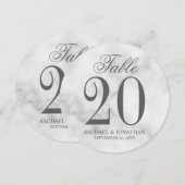 Elegant Witte Marmeren Trouw Rond Tafel Nummer Kaart (Voorkant / Achterkant)