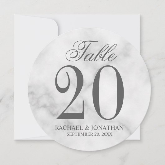 Elegant Witte Marmeren Trouw Rond Tafel Nummer Kaart (Voorkant)