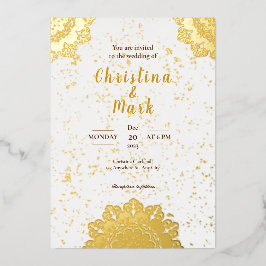 Elegant Witte Moderne Gouden Typografie Trouwfeest Folie Uitnodiging