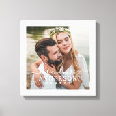Elegant Witte Mr en Mrs Monogram Foto Bruiloft Canvas Afdruk (Voorkant)
