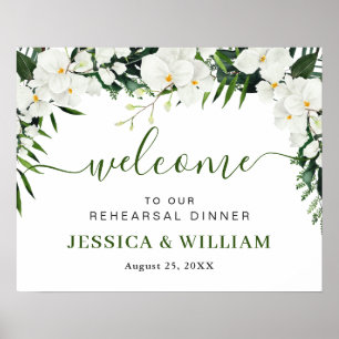 Elegant Witte Orchidee PROEFHuwelijksdiner Welkoms Poster