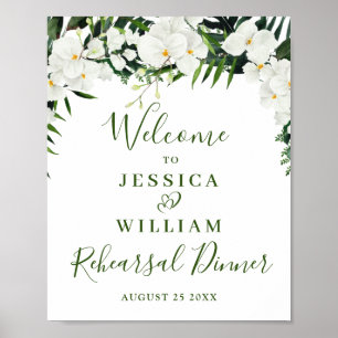 Elegant Witte Orchidee Proefhuwelijksdiner Welkoms Poster