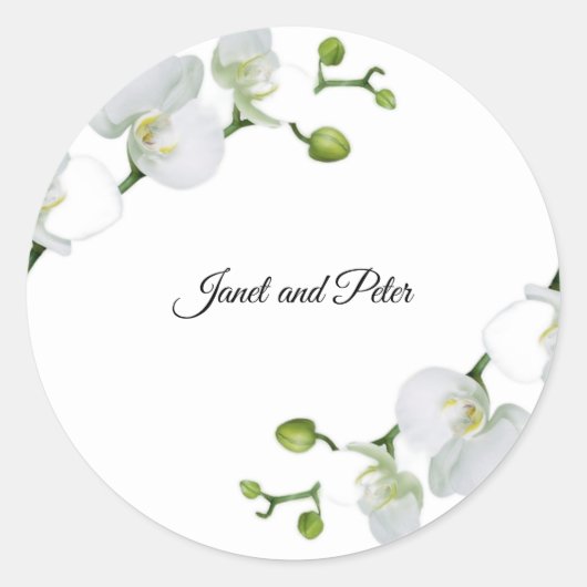 Elegant witte orchideeën ronde sticker (Voorkant)
