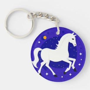 Elegant Witte Paard in Kosmische Nachtweergave Sleutelhanger