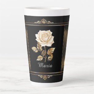 Elegant Witte Roos en Goud Design Latte Mok
