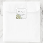 Elegant witte roos en zilver dank u vierkante sticker (Tas)