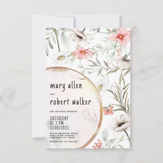 Elegant witte roze bloemgroene zomerbruiloft kaart (Voorkant)