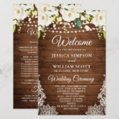 Elegant Witte Rozen Kant Bruiloft Ceremonie Progra (Voorkant / Achterkant)