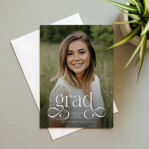 Elegant Witte Script Afstudeerfoto Afstudeerfeest Briefkaart